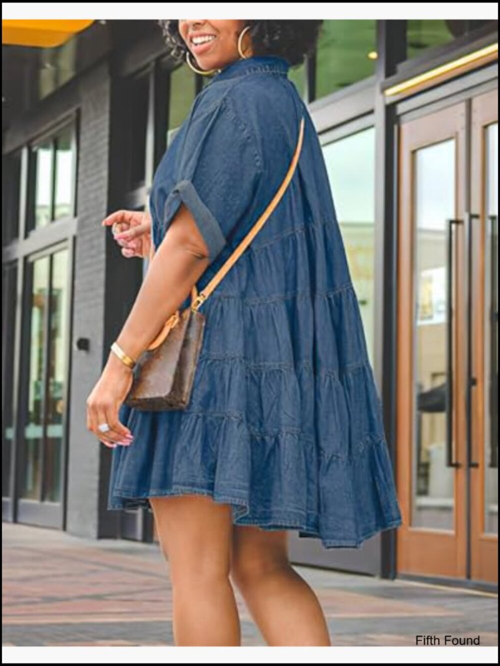Button Down Ruffle Tiered Jean Dress Babydoll Denim Mini - Picture 4 of 7